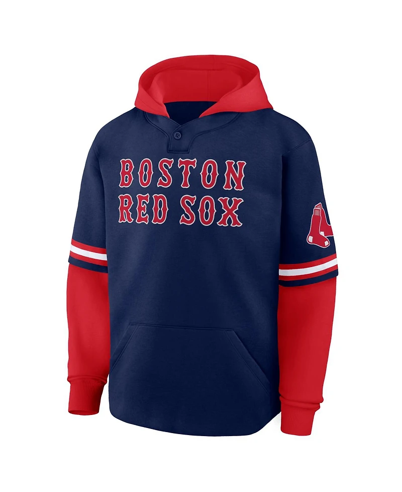 Fanatics Men's Navy/Red Boston Red Sox Oversized Fire Speed Layered Hoodie