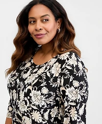 Jm Collection Plus Bold Floral Scroll 3/4-Sleeve Jacquard Top, Macy's Exclusive