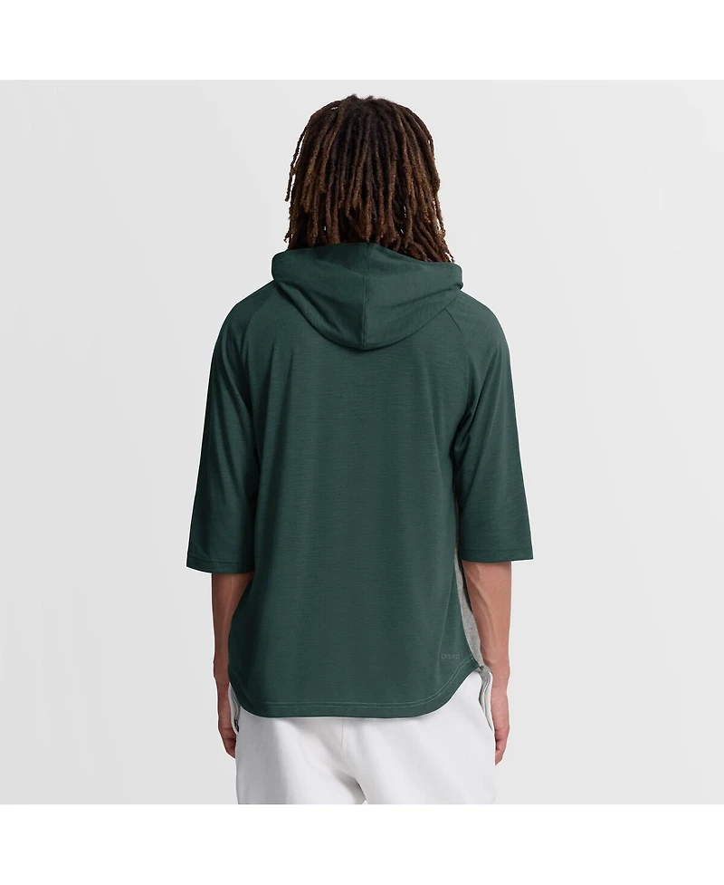 Nike Men's Green Athletics Authentic Collection Flux Dri-fit Raglan 3/4-Sleeve Hooded T-Shirt