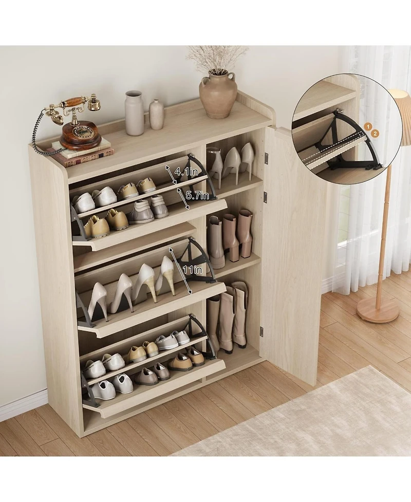 gaomon Freestanding Wooden Shoe Cabinet with 3 Flip Drawers and Side Door