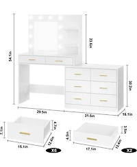 gaomon Vanity Desk with Lighted Mirror, 8 Storage Drawers, Adjustable Lighting, Vanity Table