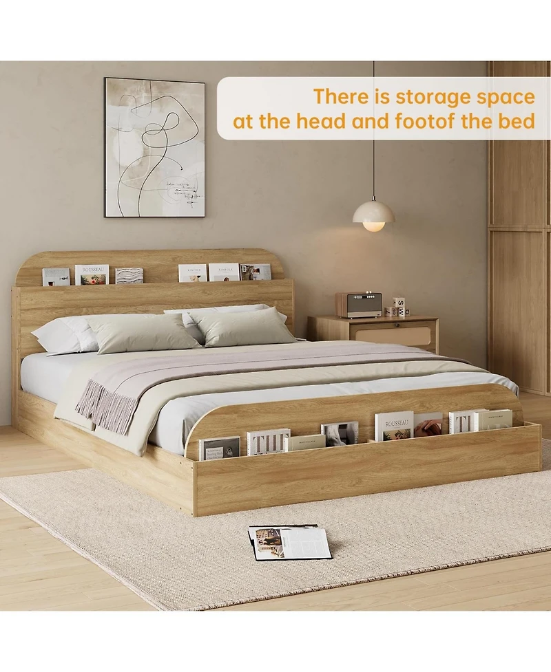 gaomon Queen Wooden Platform Bed Frame with Storage Headboard & Raised Footboard, No Box Spring Needed