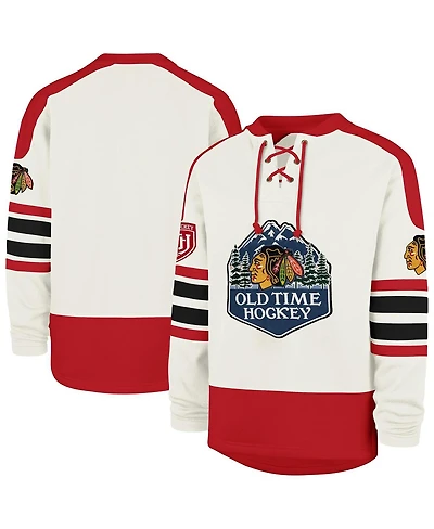 '47 Brand Men's Cream Chicago Blackhawks Pond Hockey Trio Eternal Lacer Sweatshirt