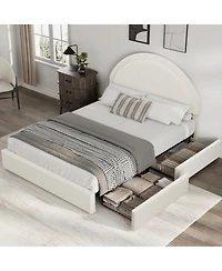 gaomon Queen Bed Frame with Storage Drawers, Upholstered Boucle Platform Round Headboard, Heavy Duty & Noise Free, No Box Spring Needed