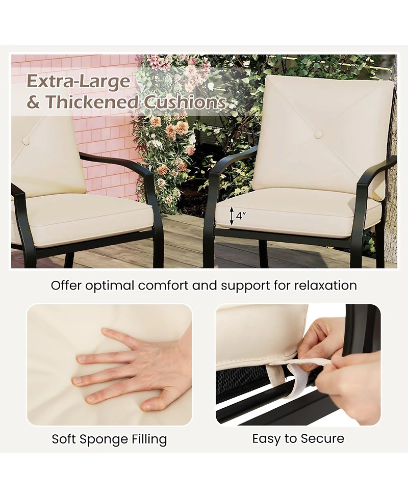 4 Pieces Outdoor Dining Set with Removable Cushions and Rustproof Steel Frame