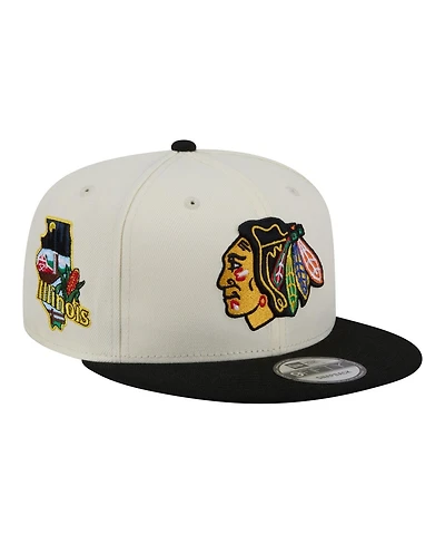 New Era Men's White/Black Chicago Blackhawks Injection Localized Two-Tone 9FIFTY Snapback Hat