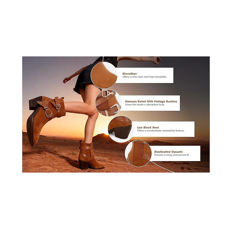 London Rag Womens Raveta Microfiber Buckle Strap Western Boots