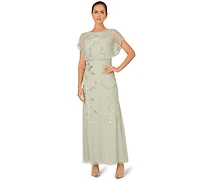 Papell Studio Women's Beaded Flutter-Sleeve Blouson Gown