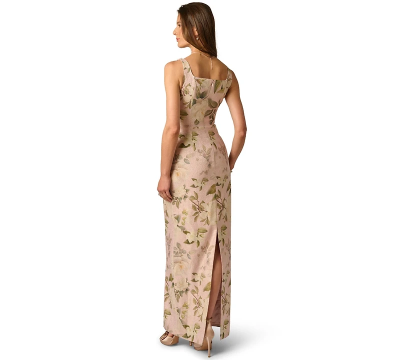 Adrianna Papell Women's Printed Jacquard Bead Square Neck Column Dress