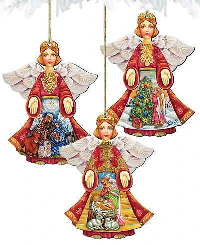 Designocracy Guardian Angel Wood Ornament, Set of 3