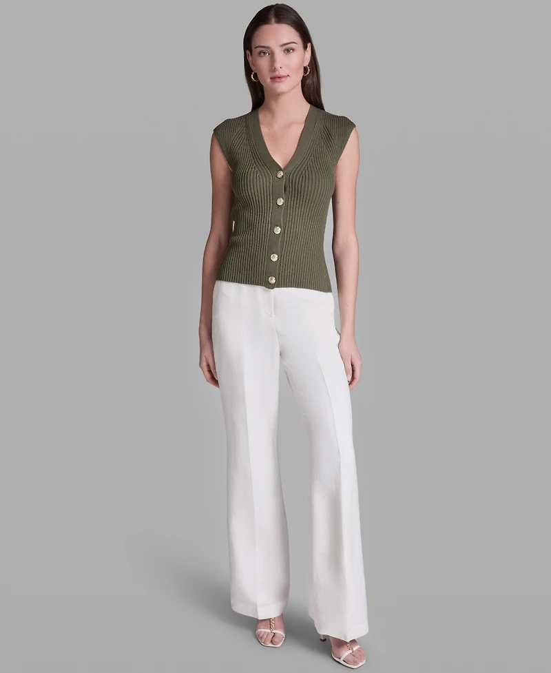 Bcbg Women's Short-Sleeve V-Neck Button-Front Top