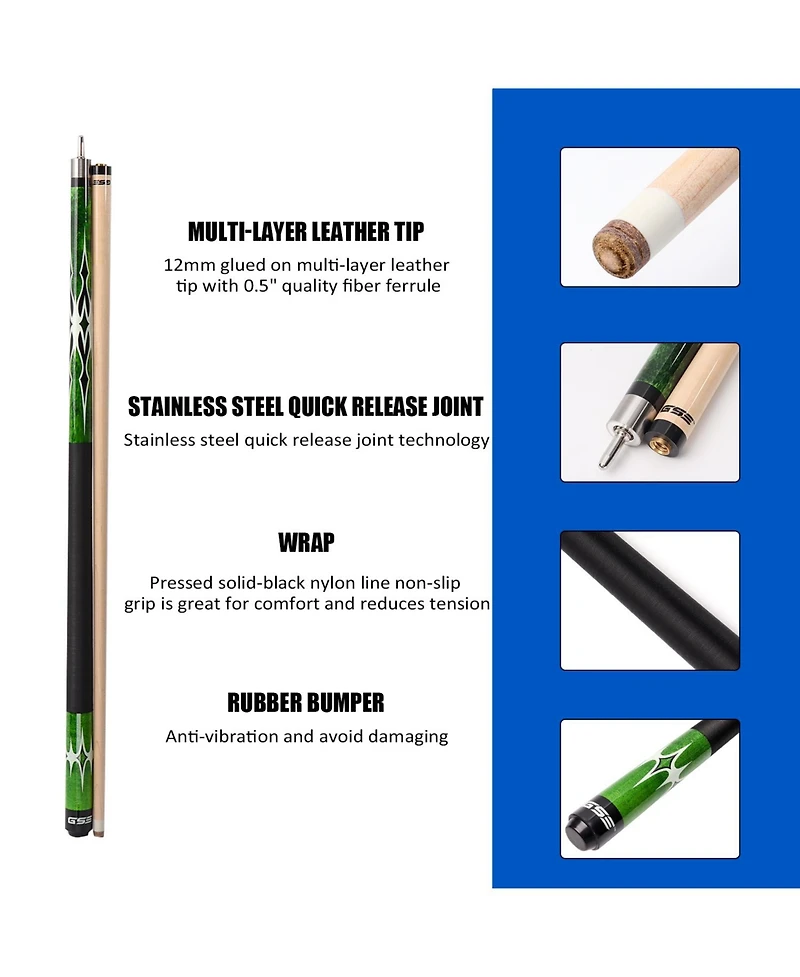 Gse Games & Sports Expert 58" 2-Piece Canadian Maple Hardwood Billiard Pool Cue Stick for Men/Women