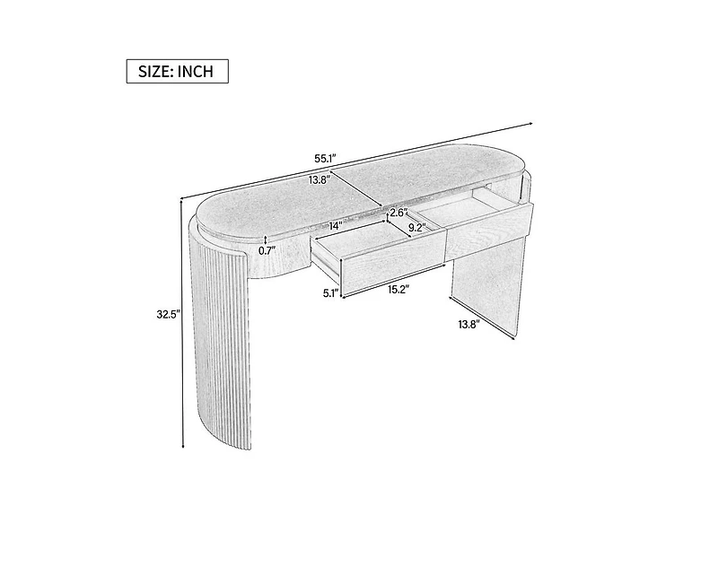 sumyeg Storage Cabinet Console with Fluted Design, Oval Top and 2 Drawers