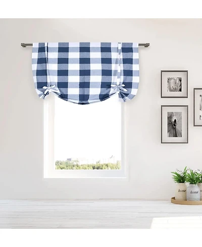 Kate Aurora Country Farmhouse Large Buffalo Plaid Tie Up Window Curtain With Ties