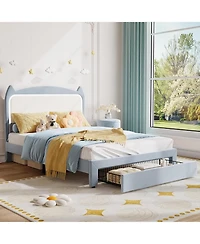gaomon Bed Frame with Cat Headboard, Twin Platform Grb Led Lights, Storage Drawer & Strong Wood Slats Support