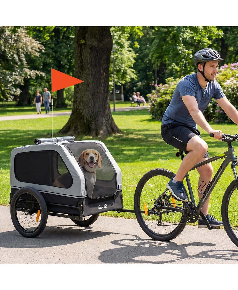 PawHut Dog Bike Trailer, Trailer w/ Flip-Down Ramp Tailgate,