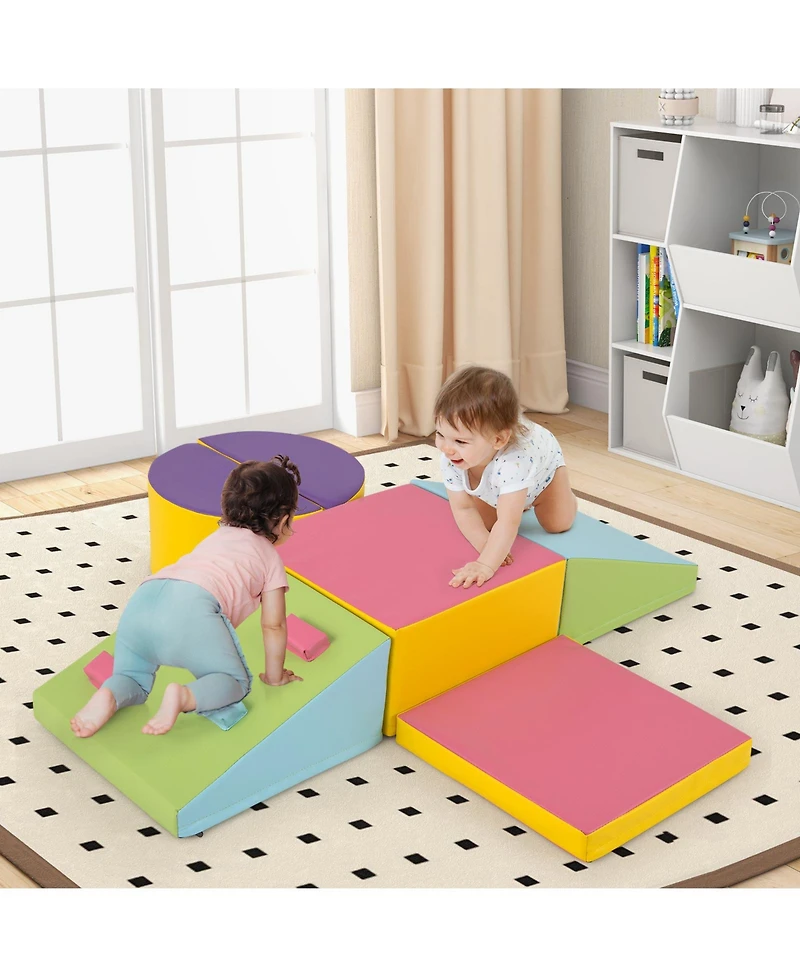 Mecale 6-Piece Toddler Soft Play Set with Climbing Triangle & Ramp