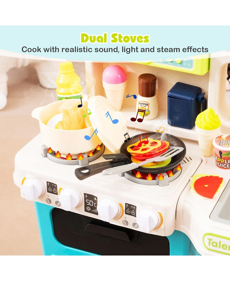Mecale Kids Kitchen Playset, Pretend Play Kitchen with Realistic Lights & Sounds for Imaginative Play