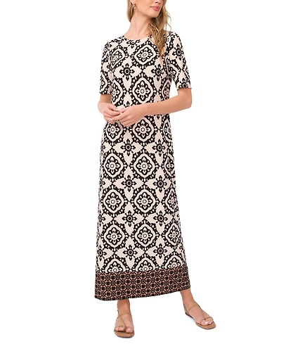 Vince Camuto Women's Printed Crew Neck Maxi Dress