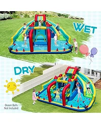 Mecale Inflatable Double Water Slide Park with Obstacle Course, 735W Blower Included