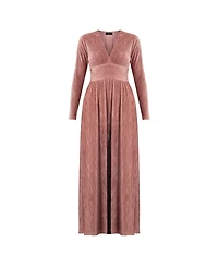 Ivonne Women's Long Velvet Pleated V-Neck Dress