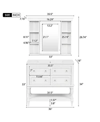 Sillysis 36'' Luxury Bathroom Vanity Set with Mirror Cabinet, Solid Wood & Mdf, Large Storage Shelf for Modern Bathrooms