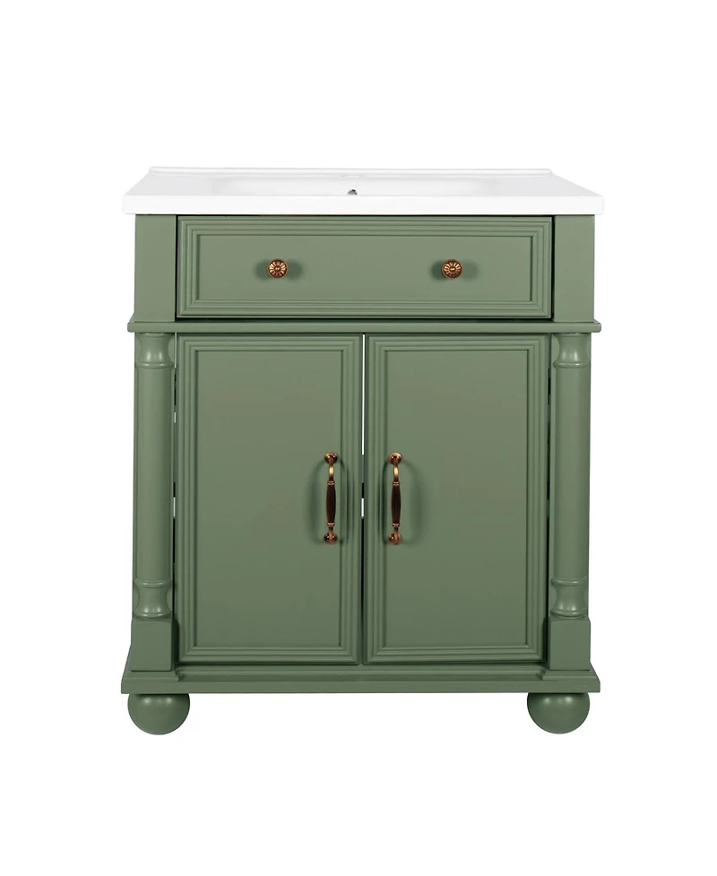 Sillysis Bathroom Vanity with Sink, Medieval Modern Solid Wood Roman Base, Flip Drawer, Adjustable Storage, Easy Clean