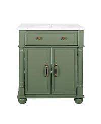 Sillysis Bathroom Vanity with Sink, Medieval Modern Solid Wood Roman Base, Flip Drawer, Adjustable Storage, Easy Clean