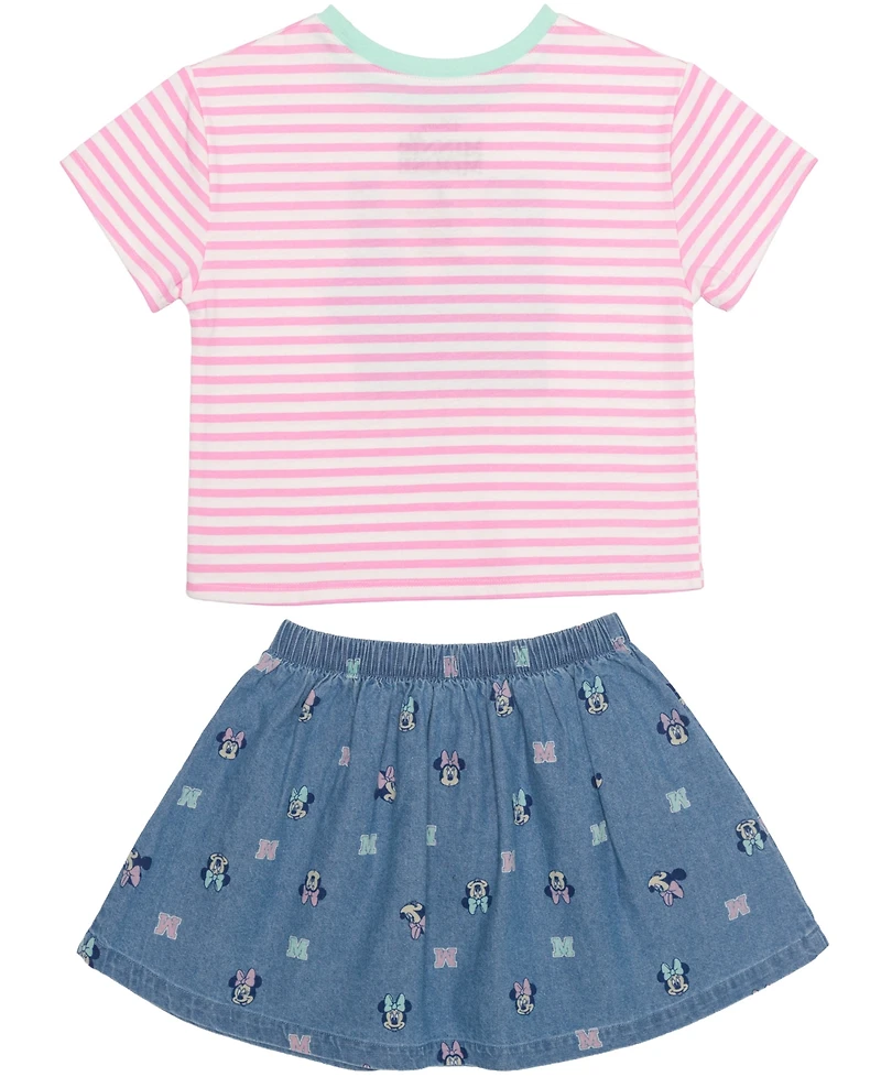Hybrid Girls' 2T-6X Minnie Mouse Stripe T-Shirt and Skirt, 2-Piece Set