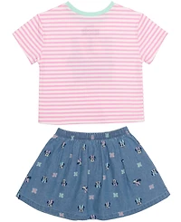 Hybrid Girls' 2T-6X Minnie Mouse Stripe T-Shirt and Skirt, 2-Piece Set