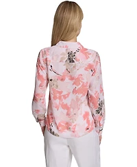 Calvin Klein Petite Floral-Print Long-Sleeve Blouse