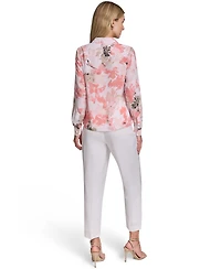 Calvin Klein Petite Floral-Print Long-Sleeve Blouse