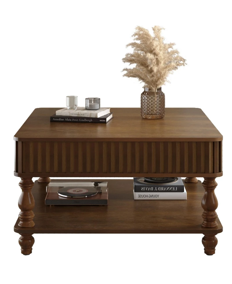 Streamdale Furniture Walnut Fluted Lift-Top Coffee Table with Storage