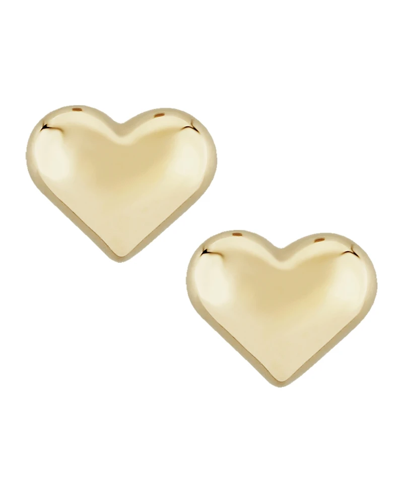 Puffed Heart Stud Earrings Set in 14k Yellow Gold (8mm)