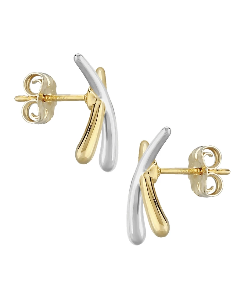 Small "X" Stud Earrings Set 14k Two-Tone Gold (Also available Yellow Gold)