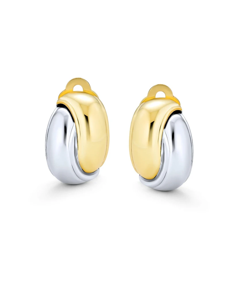 Bling Jewelry Classic Two Tone Interlocking Circle Clip-On Earrings Silver & Gold Plated