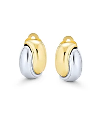 Bling Jewelry Classic Two Tone Interlocking Circle Clip-On Earrings Silver & Gold Plated