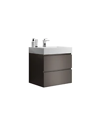 Sillysis 24 Wall Mounted Bathroom Vanity with Sink, Modern Gray Large Storage Floating Bathroom Vanity without Faucet, Pre-assembled