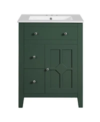 Sillysis 24" Bathroom Vanity with Ceramic Basin, Modern Cabinet with 2 Drawers, Soft-Closing Door & Adjustable Shelf for Small Bathrooms