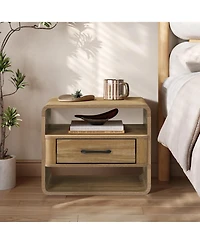 LuxenHome Small Night Stand with Drawer, 15.7" H Light Oak Bedside Table for Bedroom, Living Room