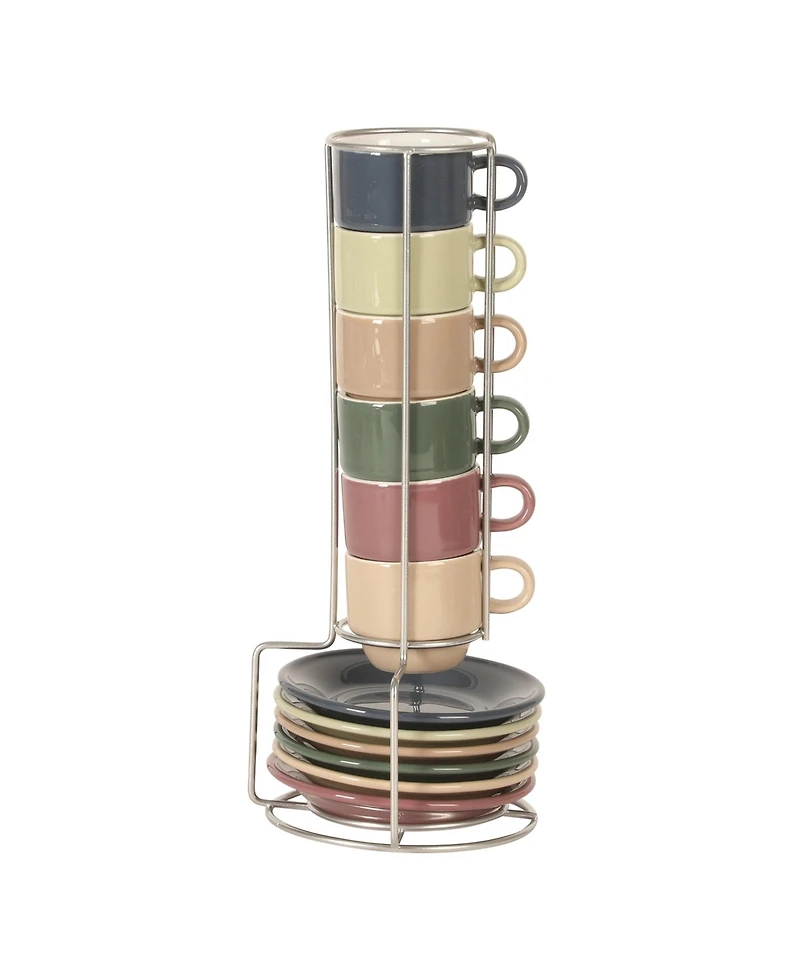 Gibson Elite Sensations 13 Piece Espresso Cup Set with Metal Rack, Stoneware Espresso Cups & Saucers, Stackable Coffee Set, Cafe Style