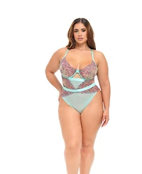 Oh La Cheri Plus Curvy Adaline Embroidered Mesh Teddy