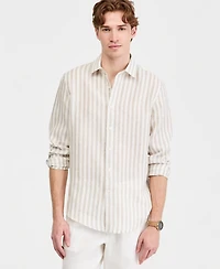 Club Room Men's Long-Sleeve Lino Stripe Linen Shirt, Macy's Exclusive - Yd