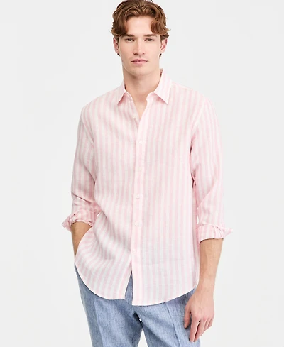 Club Room Men's Long-Sleeve Lino Stripe Linen Shirt, Macy's Exclusive - Yd