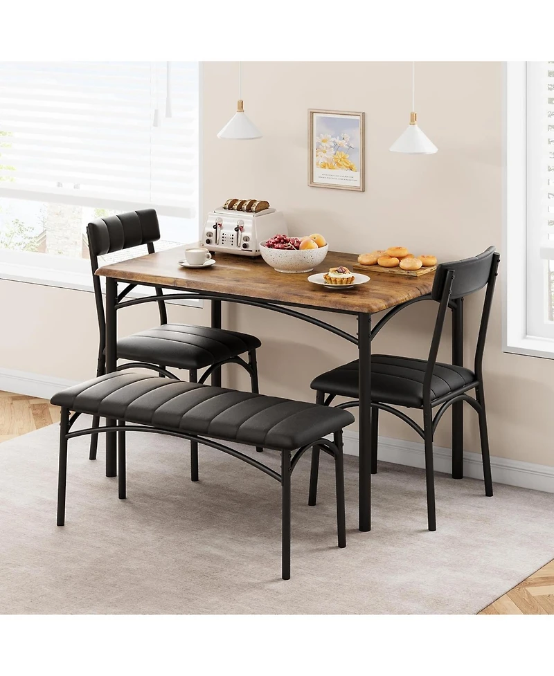 gaomon 4-Piece Rectangular Wood Dining Table Set with 2 Chairs and Upholstered Bench.