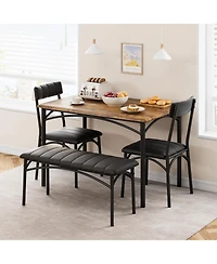 gaomon 4-Piece Rectangular Wood Dining Table Set with 2 Chairs and Upholstered Bench.