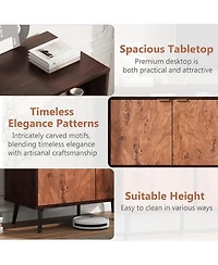 gaomon 31.5 Inch Rattan Buffet Cabinet 2 Doors Adjustable Shelves Natural