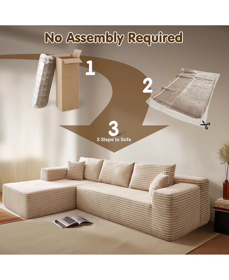 Xizzi No Assembly Required Cloud Sectional Sofa, L-Shape Couch Chaise Lounge with Deep Seat and Wide Armrest for Living Room Bedroom