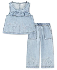 abercrombie kids Baby Girls' Ruffle Top and Denim Pants, 2-Piece Set