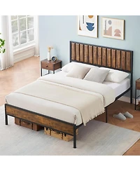 gaomon Rustic Full Bed Frame With Headboard Metal Platform Farmhouse Heavy Duty No Box Spring Easy Storage